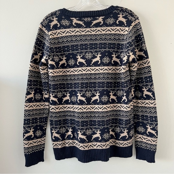 Forever 21 Blue Tan Reindeer Ugly Christmas Sweater Women’s Sz M Xmas Holidays - Picture 3 of 4